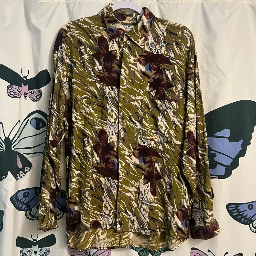 Mens vintage abstract floral long sleeve button up